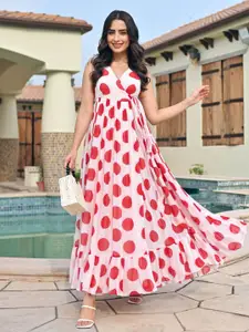 DressBerry Polka Dot Print Georgette Maxi Dress