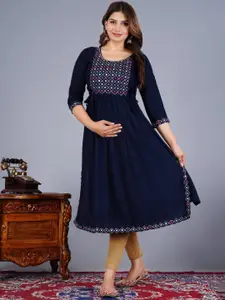 KIAARON Women Ethnic Motifs Embroidered Mirror Work Maternity Kurta