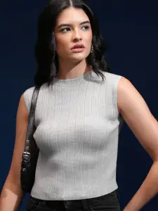 Tokyo Talkies Women Self Design Ribbed Sweater Vest