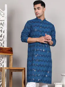 Jompers Men Geometric Embroidered Sequinned Kurta