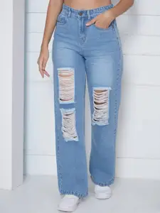 Kotty Women Straight Fit High-Rise Highly Distressed Stretchable Jeans