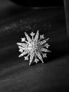 Voylla Rhodium-Plated AD Stone-Studded Adjustable Finger Ring