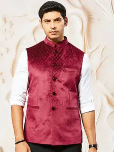 VASTRAMAY Polka Dot Printed Nehru Jacket