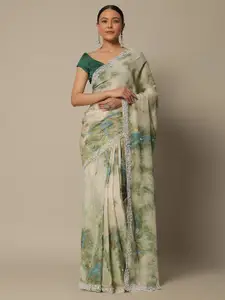 Trendmalls Ethnic Motifs Sequinned Pure Georgette Saree
