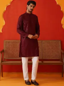 Jompers Men Embroidered Regular Sequinned Kurta with Pyjamas