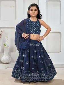 BAESD Girls Embroidered Mirror Work Ikat Ready to Wear Lehenga & Blouse With Dupatta
