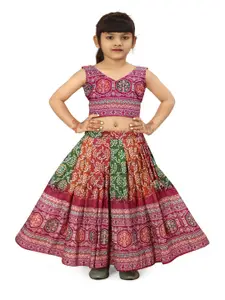 BAESD Girls Printed Foil Print Ready to Wear Lehenga & Blouse With Dupatta