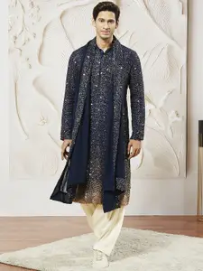 VASTRAMAY Men Ombre Embroidered Regular Sequinned Kurta with Patiala & With Dupatta