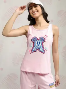 Tokyo Talkies Mickey Mouse Printed Sleeveless Tank Top With Relaxed Fit Shorts Co Ords