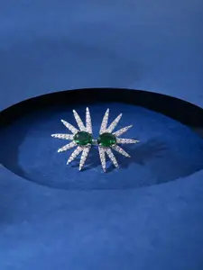 Voylla Rhodium-Plated AD Stone-Studded Adjustable Finger Ring