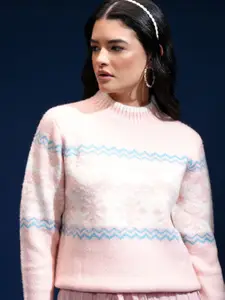 Tokyo Talkies Women Geometric Self Design Pullover