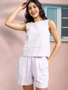 Tokyo Talkies Striped Pure Cotton Crop Top & Shorts Co-Ords
