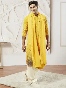 VASTRAMAY Men Ombre Embroidered Regular Sequinned Kurta with Patiala & With Dupatta