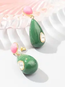 Niscka Gold-Plated Contemporary Stone Studded Drop Earrings