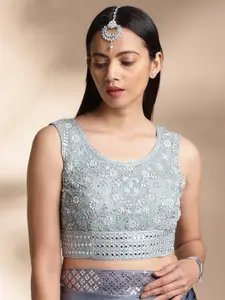 flaher Embroidered Silk Round Neck Saree Blouse