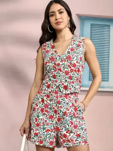 Tokyo Talkies Printed Waistcoat With Shorts Co-Ords