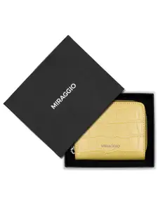 MIRAGGIO Lea Yellow Textured Wallet With Zipper Closure