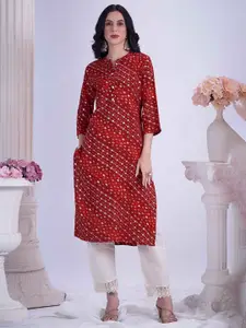 Anouk Women Bandhani Printed Mirror Work Kurta