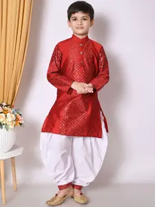 BAESD Boys Embroidered Regular Sequinned Dupion Silk Kurta with Patiala