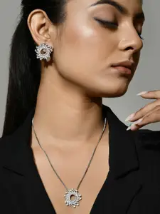 Voylla Rhodium-Plated AD-Studded  Pendant Set