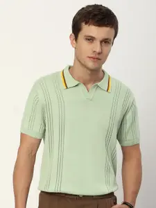 Beyoung Men Floral Polo Collar Raw Edge T-shirt