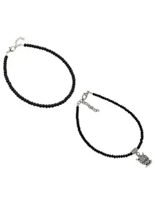 HIGH TRENDZ Set Of 2 Single Leg Crystal Beaded Anklets