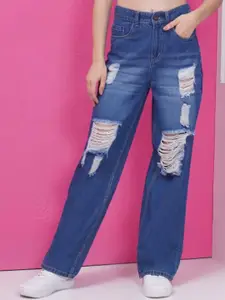 Kotty Women Straight Fit High-Rise Highly Distressed Stretchable Jeans