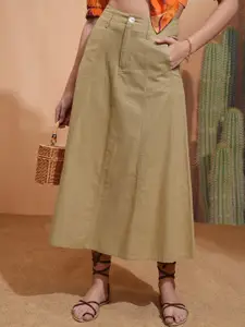 Tokyo Talkies High Waisted A-Line Paneled Midi Skirt