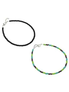 HIGH TRENDZ Set Of 2 Single Leg Beaded Anklets