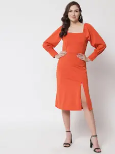 BAESD Puff Sleeve Sheath Midi Dress