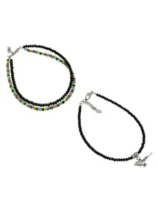 HIGH TRENDZ Pack of 2 Single Leg Beads Alloy Anklet