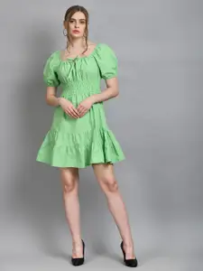 all about you Tie-Up Neck Puff Sleeve Cotton Fit & Flare Dress