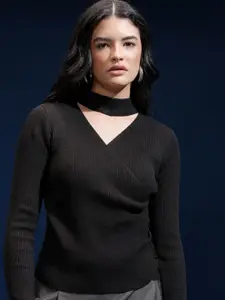 Tokyo Talkies Women Ribbed Pullover