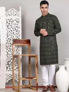 Jompers Men Embroidered Regular Sequinned Kurta with Pyjamas