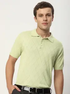 Beyoung Men Printed Polo Collar Raw Edge T-shirt