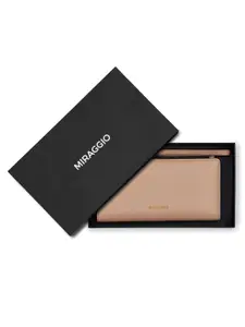 MIRAGGIO Carmen Beige Wallet With Zipper Closure & Detachable Wrist Strap