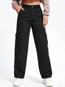 Kotty Women Cotton Straight Fit High-Rise Cargo Styles Jeans