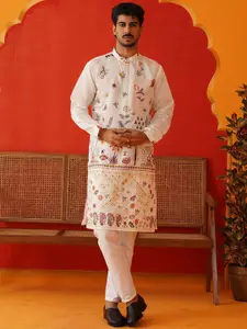 Jompers Men Floral Embroidered Regular Chikankari Kurta with Pyjamas