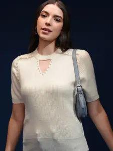 Tokyo Talkies Women Ribbed Self Design Pullover