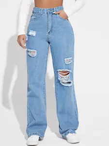 Kotty Women Cotton Straight Fit High-Rise Highly Distressed Jeans