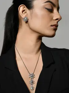 Voylla Rhodium-Plated AD-Studded  Pendant Set