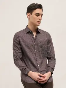 THE BEAR HOUSE Men Spread Collar Geometric Printed Cotton Tailored Fit Formal Shirt