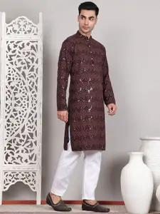 Jompers Men Embroidered Regular Sequinned Kurta with Pyjamas