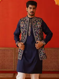 Jompers Floral Embroidered Straight Kurta With Pyjamas & Waistcoat