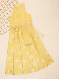 AKKRITI BY PANTALOONS Girls Embroidered Cotton Ready to Wear Lehenga & Blouse & Dupatta