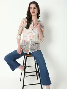 SHOWOFF Women Comfort Mandarin Collar Floral Printed Casual Shirt