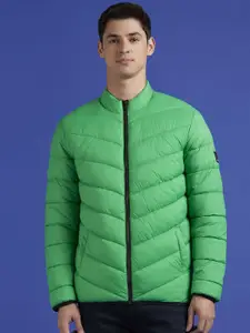 Pepe Jeans Men Mock Collar Solid Casual Puffer Jacket