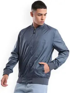 WROGN Men Stand Collar Solid Casual Bomber Jacket