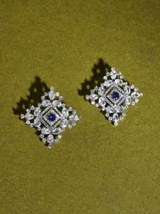 Voylla Rhodium-Plated Stone Studded Contemporary Studs