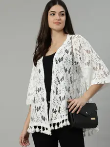 UnaOne Floral Embroidered Cotton Lace Open Front Shrug